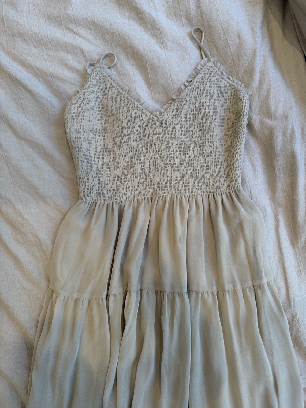 Cream Smocked Bodice Tiered Dress - Lightweight Spaghetti Strap